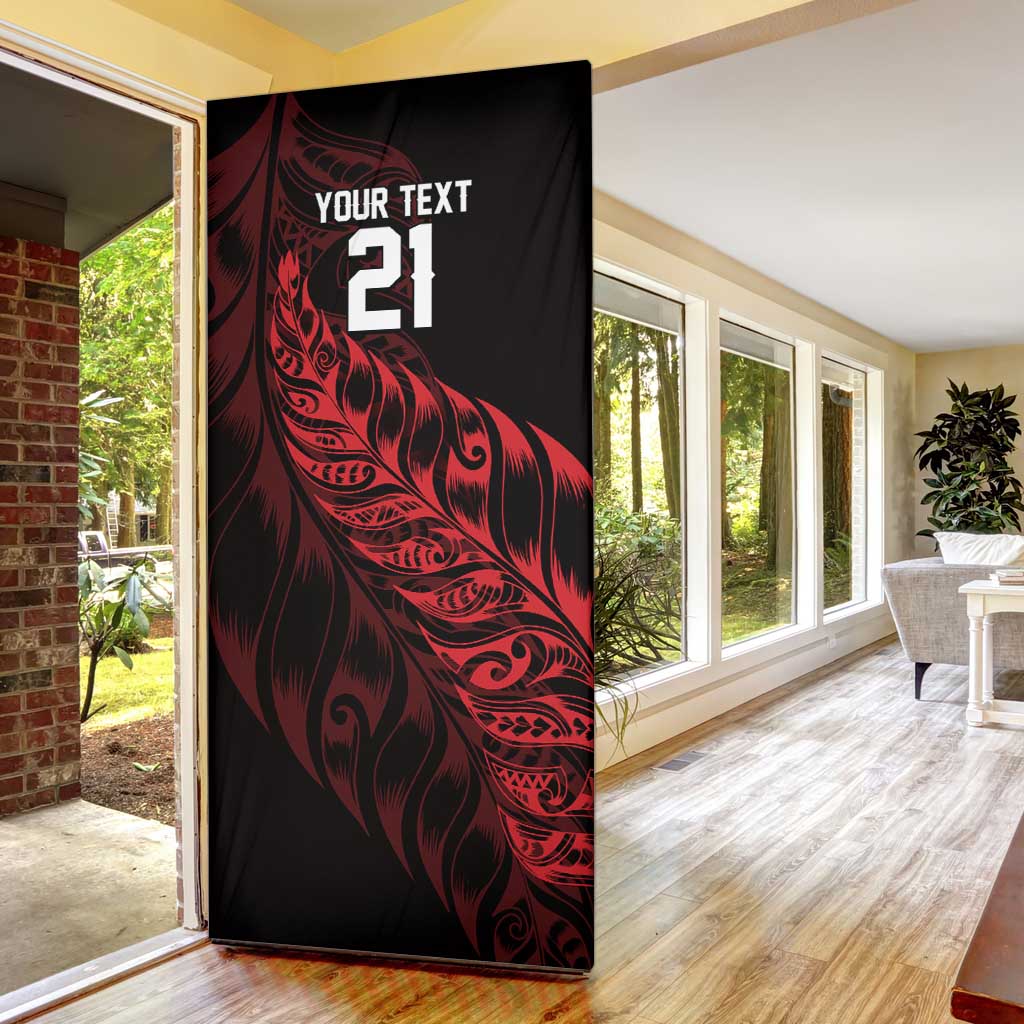 New Zealand Lawn Bowls Custom Door Cover Red Maori Warrior Tribal Silver Fern - Aussie Hoodie