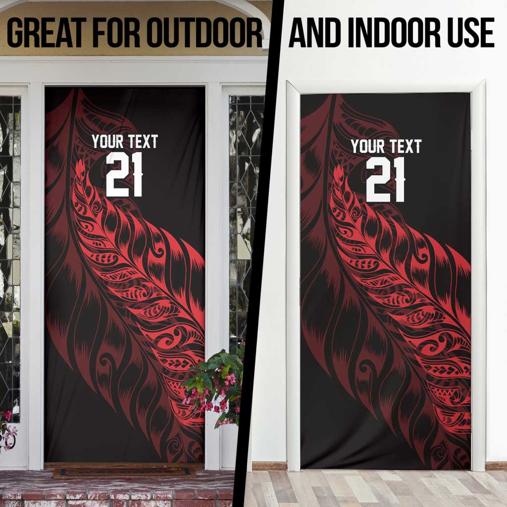 New Zealand Lawn Bowls Custom Door Cover Red Maori Warrior Tribal Silver Fern - Aussie Hoodie