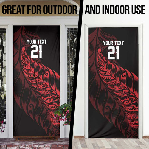 New Zealand Lawn Bowls Custom Door Cover Red Maori Warrior Tribal Silver Fern - Aussie Hoodie