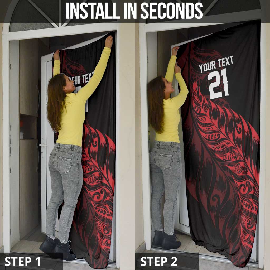 New Zealand Lawn Bowls Custom Door Cover Red Maori Warrior Tribal Silver Fern - Aussie Hoodie