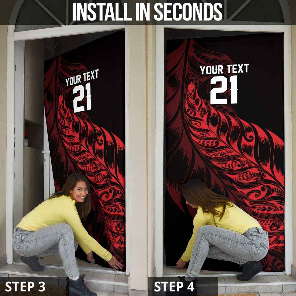 New Zealand Lawn Bowls Custom Door Cover Red Maori Warrior Tribal Silver Fern - Aussie Hoodie