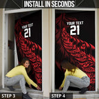 New Zealand Lawn Bowls Custom Door Cover Red Maori Warrior Tribal Silver Fern - Aussie Hoodie