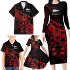New Zealand Lawn Bowls Custom Family Matching Long Sleeve Bodycon Dress and Hawaiian Shirt Red Maori Warrior Tribal Silver Fern - Aussie Hoodie