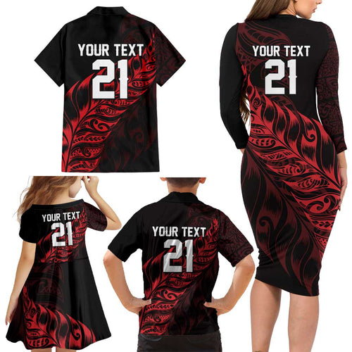 New Zealand Lawn Bowls Custom Family Matching Long Sleeve Bodycon Dress and Hawaiian Shirt Red Maori Warrior Tribal Silver Fern - Aussie Hoodie