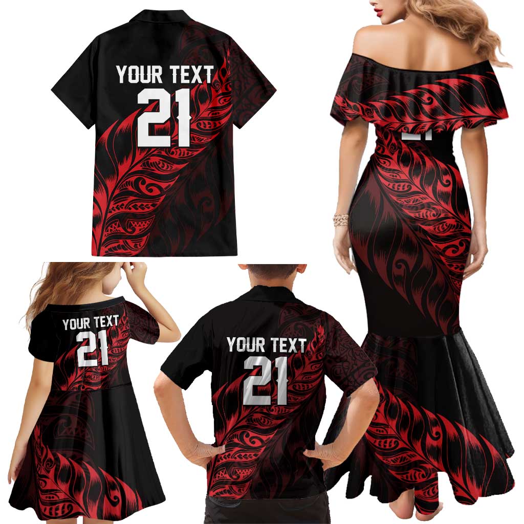New Zealand Lawn Bowls Custom Family Matching Mermaid Dress and Hawaiian Shirt Red Maori Warrior Tribal Silver Fern - Aussie Hoodie