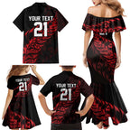 New Zealand Lawn Bowls Custom Family Matching Mermaid Dress and Hawaiian Shirt Red Maori Warrior Tribal Silver Fern - Aussie Hoodie