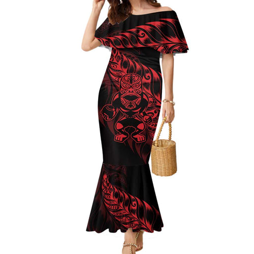 New Zealand Lawn Bowls Custom Family Matching Mermaid Dress and Hawaiian Shirt Red Maori Warrior Tribal Silver Fern - Aussie Hoodie