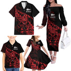 New Zealand Lawn Bowls Custom Family Matching Off The Shoulder Long Sleeve Dress and Hawaiian Shirt Red Maori Warrior Tribal Silver Fern - Aussie Hoodie