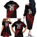 New Zealand Lawn Bowls Custom Family Matching Off The Shoulder Long Sleeve Dress and Hawaiian Shirt Red Maori Warrior Tribal Silver Fern - Aussie Hoodie