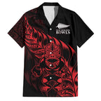 New Zealand Lawn Bowls Custom Family Matching Off The Shoulder Long Sleeve Dress and Hawaiian Shirt Red Maori Warrior Tribal Silver Fern - Aussie Hoodie