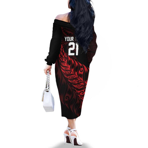 New Zealand Lawn Bowls Custom Family Matching Off The Shoulder Long Sleeve Dress and Hawaiian Shirt Red Maori Warrior Tribal Silver Fern - Aussie Hoodie
