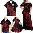 New Zealand Lawn Bowls Custom Family Matching Off Shoulder Maxi Dress and Hawaiian Shirt Red Maori Warrior Tribal Silver Fern - Aussie Hoodie