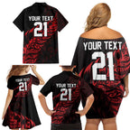 New Zealand Lawn Bowls Custom Family Matching Off Shoulder Short Dress and Hawaiian Shirt Red Maori Warrior Tribal Silver Fern - Aussie Hoodie