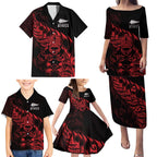 New Zealand Lawn Bowls Custom Family Matching Puletasi and Hawaiian Shirt Red Maori Warrior Tribal Silver Fern - Aussie Hoodie