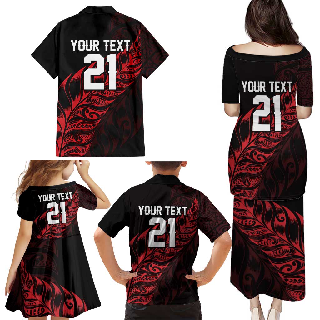 New Zealand Lawn Bowls Custom Family Matching Puletasi and Hawaiian Shirt Red Maori Warrior Tribal Silver Fern - Aussie Hoodie