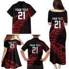 New Zealand Lawn Bowls Custom Family Matching Puletasi and Hawaiian Shirt Red Maori Warrior Tribal Silver Fern - Aussie Hoodie