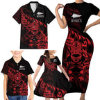 New Zealand Lawn Bowls Custom Family Matching Short Sleeve Bodycon Dress and Hawaiian Shirt Red Maori Warrior Tribal Silver Fern - Aussie Hoodie