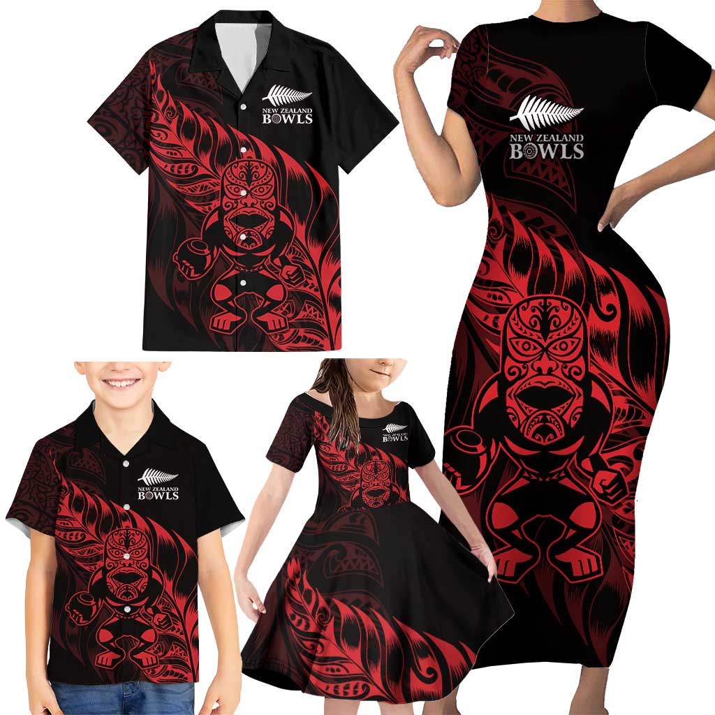 New Zealand Lawn Bowls Custom Family Matching Short Sleeve Bodycon Dress and Hawaiian Shirt Red Maori Warrior Tribal Silver Fern - Aussie Hoodie