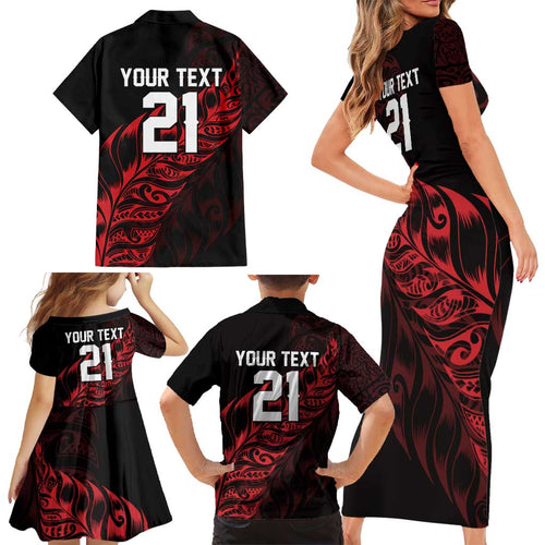 New Zealand Lawn Bowls Custom Family Matching Short Sleeve Bodycon Dress and Hawaiian Shirt Red Maori Warrior Tribal Silver Fern - Aussie Hoodie