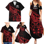 New Zealand Lawn Bowls Custom Family Matching Summer Maxi Dress and Hawaiian Shirt Red Maori Warrior Tribal Silver Fern - Aussie Hoodie