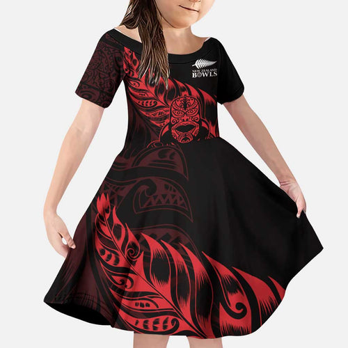 New Zealand Lawn Bowls Custom Family Matching Summer Maxi Dress and Hawaiian Shirt Red Maori Warrior Tribal Silver Fern - Aussie Hoodie
