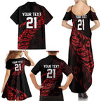 New Zealand Lawn Bowls Custom Family Matching Summer Maxi Dress and Hawaiian Shirt Red Maori Warrior Tribal Silver Fern - Aussie Hoodie