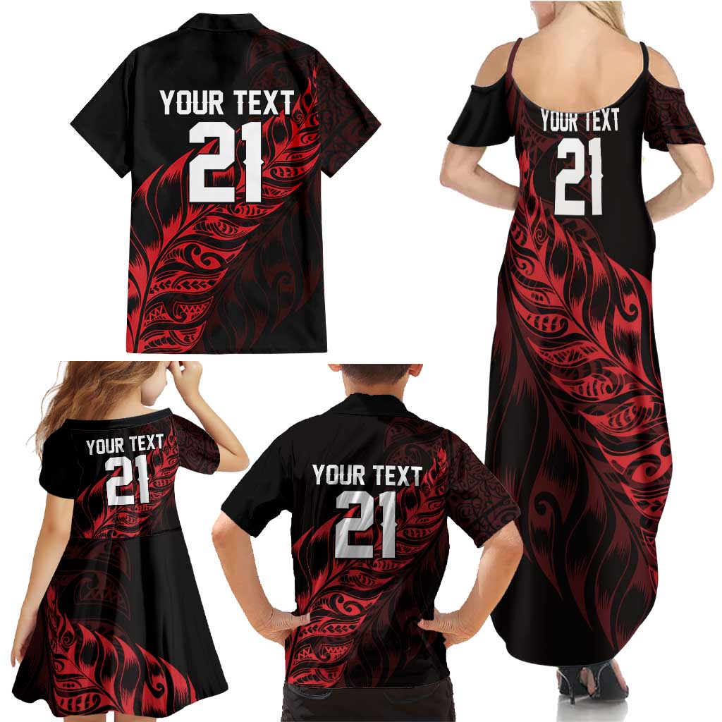 New Zealand Lawn Bowls Custom Family Matching Summer Maxi Dress and Hawaiian Shirt Red Maori Warrior Tribal Silver Fern - Aussie Hoodie