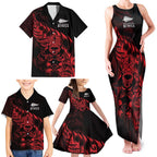 New Zealand Lawn Bowls Custom Family Matching Tank Maxi Dress and Hawaiian Shirt Red Maori Warrior Tribal Silver Fern - Aussie Hoodie