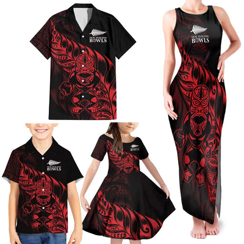 New Zealand Lawn Bowls Custom Family Matching Tank Maxi Dress and Hawaiian Shirt Red Maori Warrior Tribal Silver Fern - Aussie Hoodie