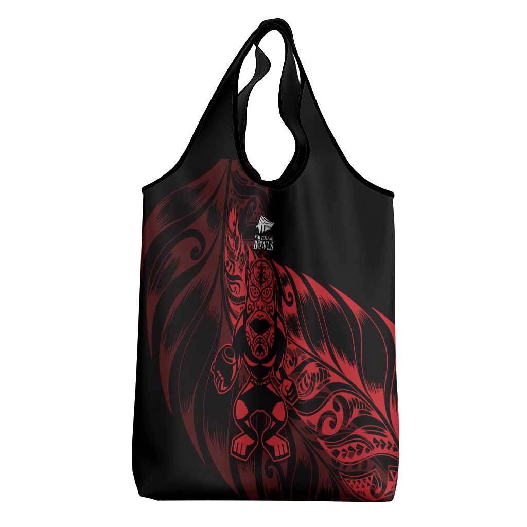 New Zealand Lawn Bowls Grocery Bag Red Maori Warrior Tribal Silver Fern - Aussie Hoodie
