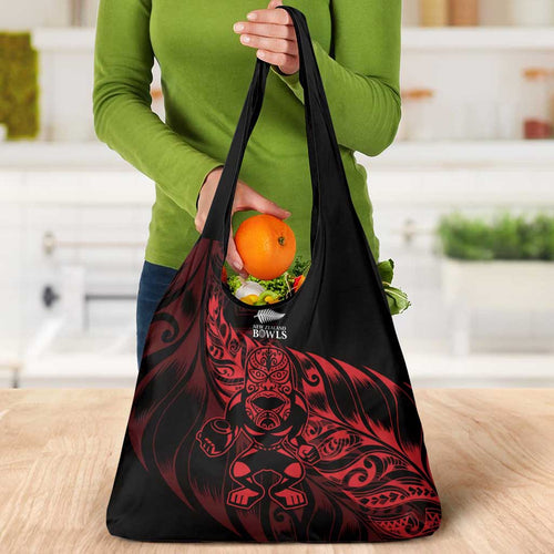 New Zealand Lawn Bowls Grocery Bag Red Maori Warrior Tribal Silver Fern - Aussie Hoodie