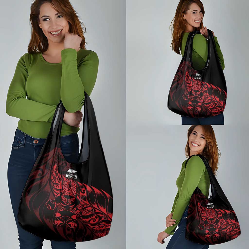 New Zealand Lawn Bowls Grocery Bag Red Maori Warrior Tribal Silver Fern - Aussie Hoodie