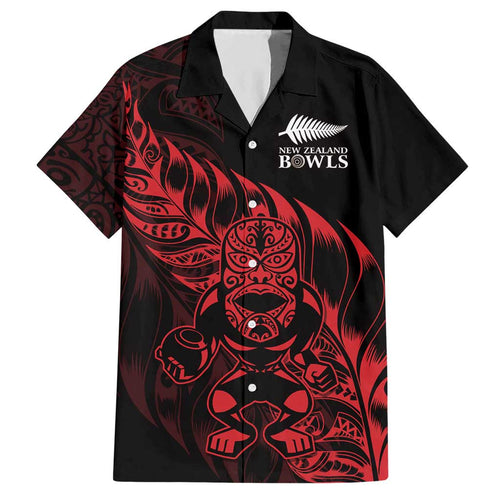 New Zealand Lawn Bowls Custom Hawaiian Shirt Red Maori Warrior Tribal Silver Fern - Aussie Hoodie