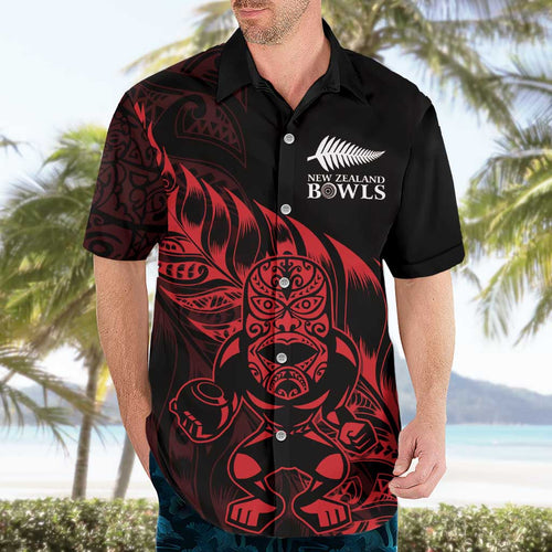 New Zealand Lawn Bowls Custom Hawaiian Shirt Red Maori Warrior Tribal Silver Fern - Aussie Hoodie