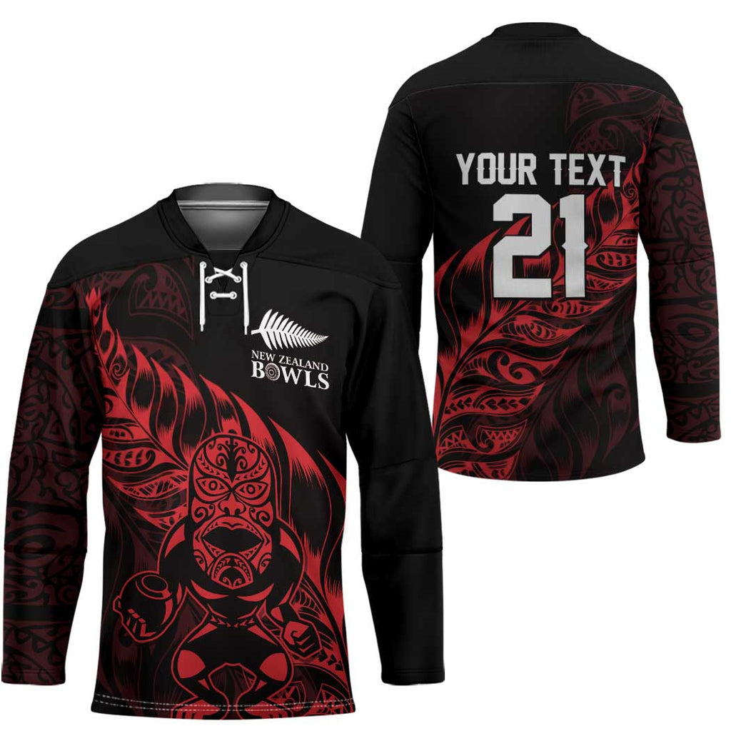 New Zealand Lawn Bowls Custom Hockey Jersey Red Maori Warrior Tribal Silver Fern - Aussie Hoodie