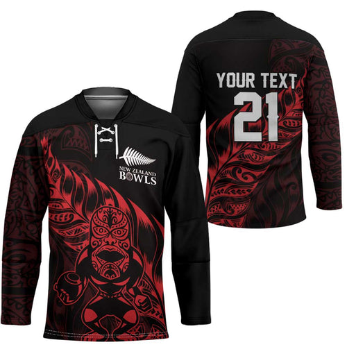 New Zealand Lawn Bowls Custom Hockey Jersey Red Maori Warrior Tribal Silver Fern - Aussie Hoodie