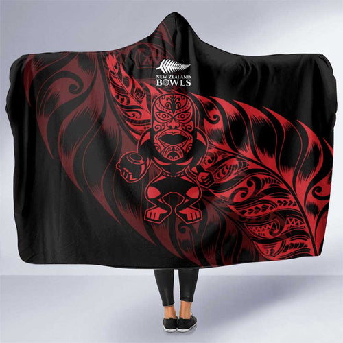 New Zealand Lawn Bowls Hooded Blanket Red Maori Warrior Tribal Silver Fern - Aussie Hoodie
