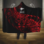 New Zealand Lawn Bowls Hooded Blanket Red Maori Warrior Tribal Silver Fern - Aussie Hoodie