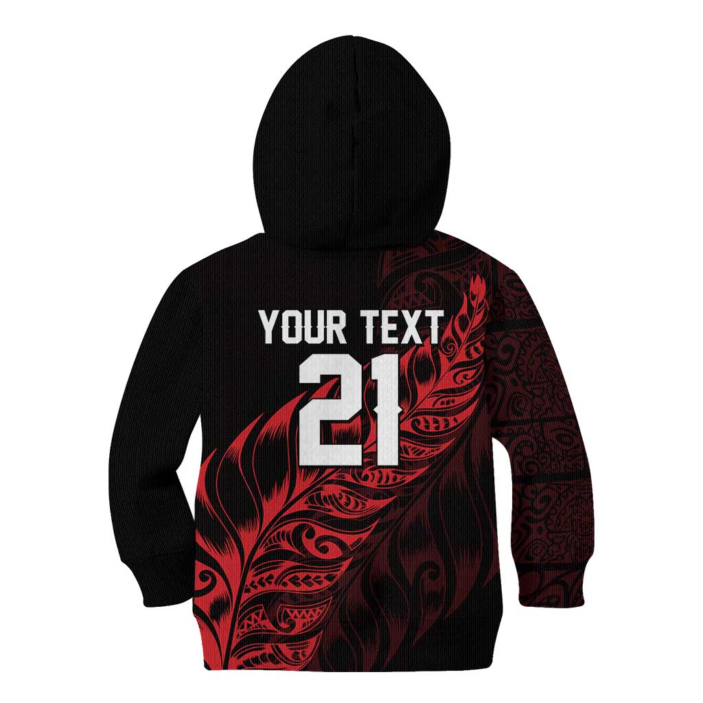 New Zealand Lawn Bowls Custom Kid Hoodie Red Maori Warrior Tribal Silver Fern - Aussie Hoodie