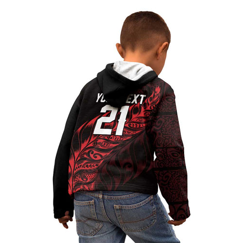 New Zealand Lawn Bowls Custom Kid Hoodie Red Maori Warrior Tribal Silver Fern - Aussie Hoodie