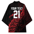 New Zealand Lawn Bowls Custom Kimono Red Maori Warrior Tribal Silver Fern - Aussie Hoodie