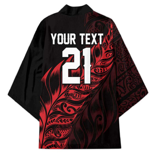 New Zealand Lawn Bowls Custom Kimono Red Maori Warrior Tribal Silver Fern - Aussie Hoodie
