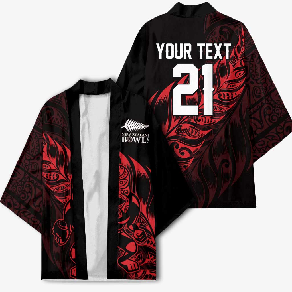 New Zealand Lawn Bowls Custom Kimono Red Maori Warrior Tribal Silver Fern - Aussie Hoodie