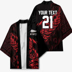 New Zealand Lawn Bowls Custom Kimono Red Maori Warrior Tribal Silver Fern - Aussie Hoodie