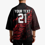 New Zealand Lawn Bowls Custom Kimono Red Maori Warrior Tribal Silver Fern - Aussie Hoodie