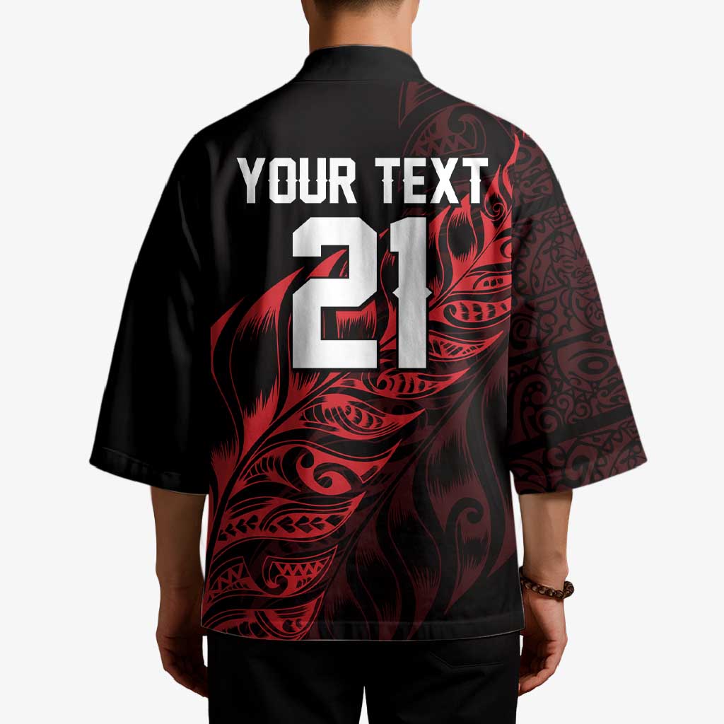 New Zealand Lawn Bowls Custom Kimono Red Maori Warrior Tribal Silver Fern - Aussie Hoodie