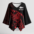 New Zealand Lawn Bowls Custom Kimono Sleeve Blouse Red Maori Warrior Tribal Silver Fern - Aussie Hoodie