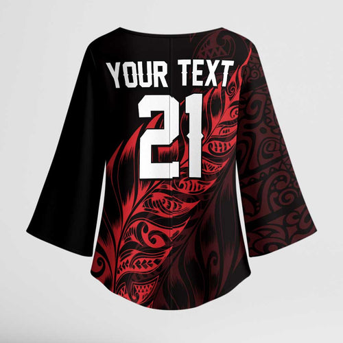 New Zealand Lawn Bowls Custom Kimono Sleeve Blouse Red Maori Warrior Tribal Silver Fern - Aussie Hoodie