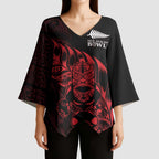 New Zealand Lawn Bowls Custom Kimono Sleeve Blouse Red Maori Warrior Tribal Silver Fern - Aussie Hoodie