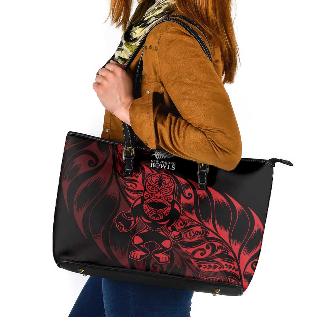 New Zealand Lawn Bowls Leather Tote Bag Red Maori Warrior Tribal Silver Fern - Aussie Hoodie